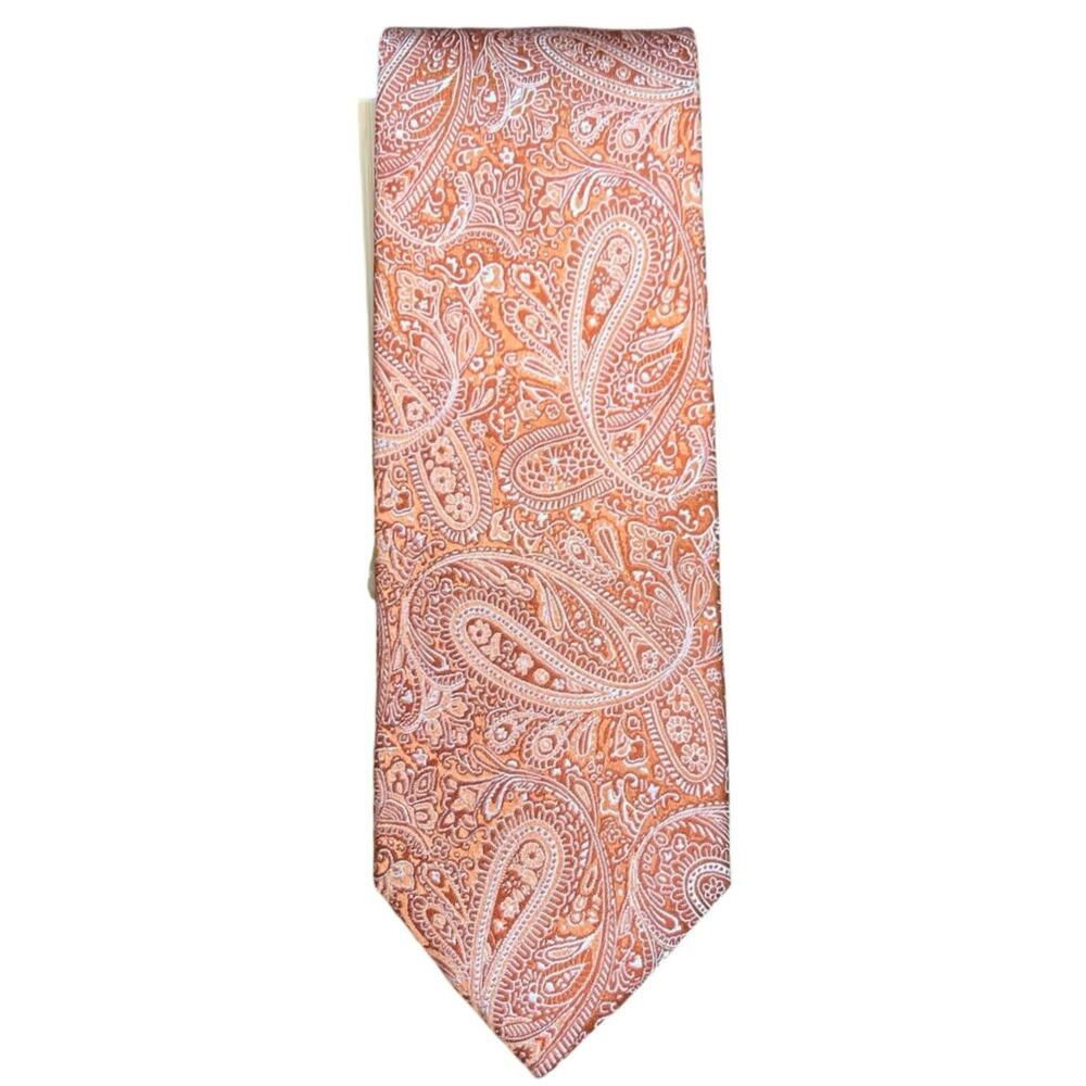 Countess Mara Augustin 100% Silk Orange White Paisley Tie 60” Hand Made